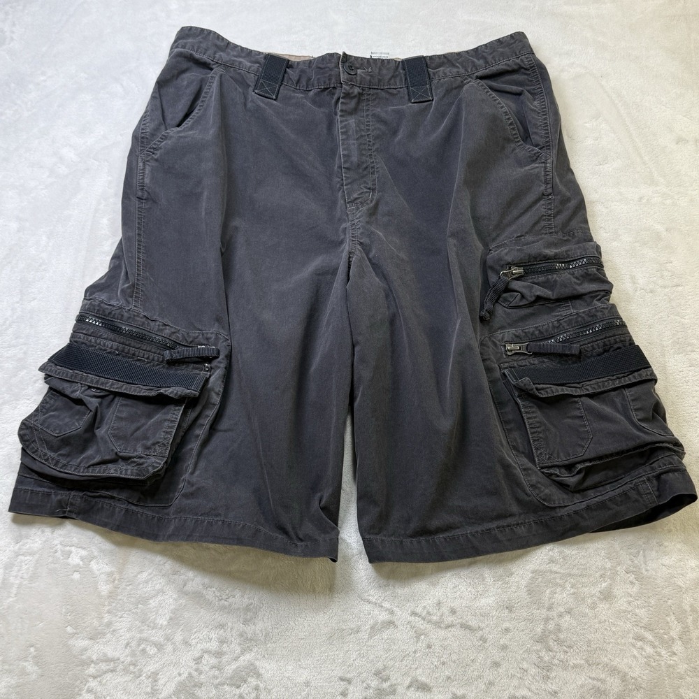 Old Navy Y2K Cargo Shorts 34 Gray Multi Pocket Utility Strap Baggy 2002